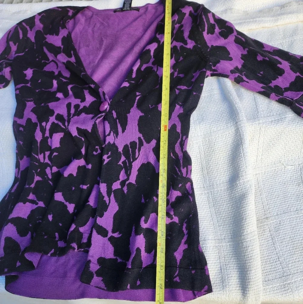 INC International Concepts Purple Black Floral Bell Sleeve Cardigan Sweater Top